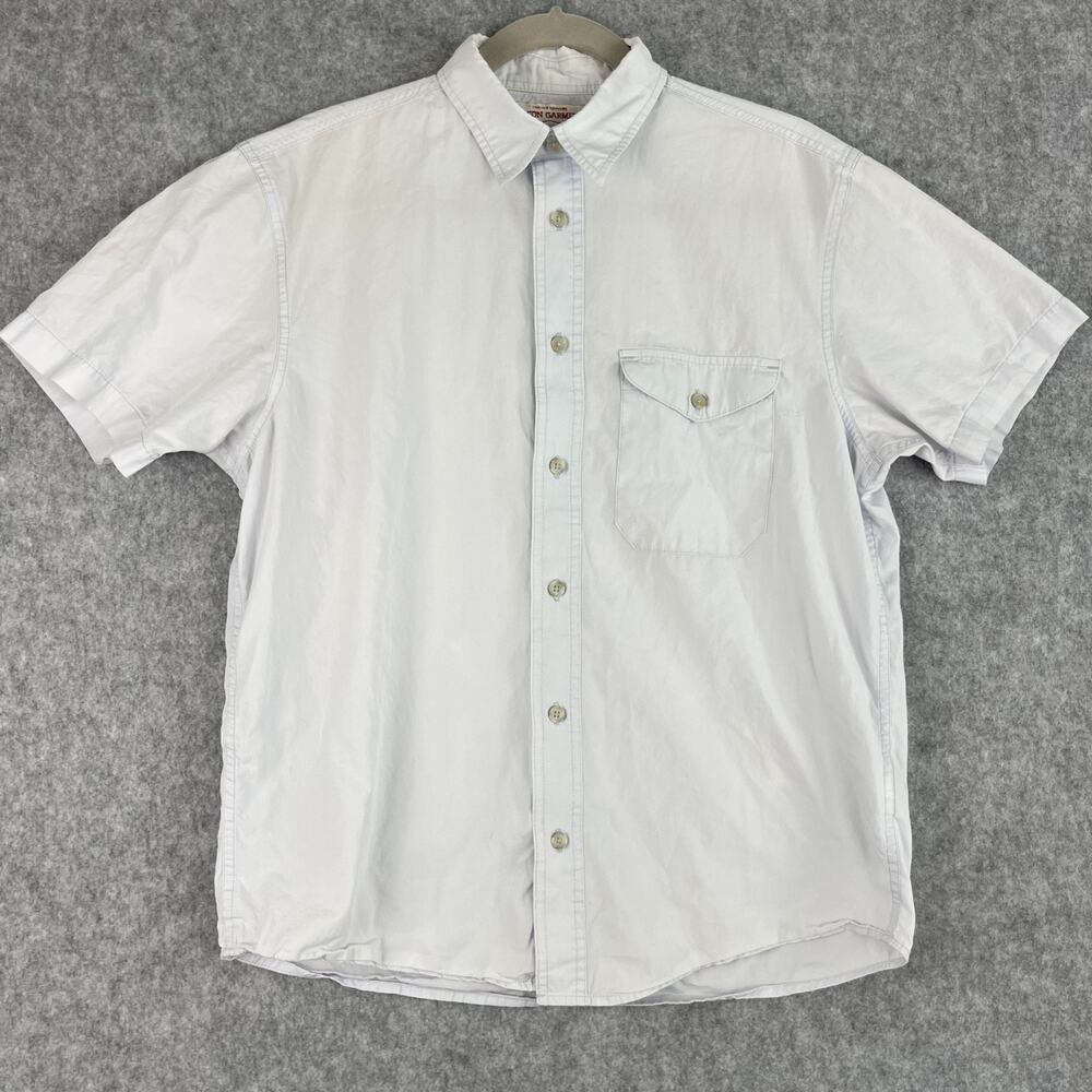 CC Filson Shirt Mens Small Blue Short Sleeve Button Up Cotton Lightweight FLAWS